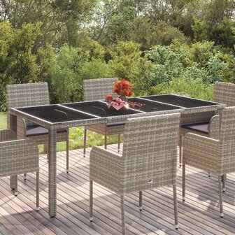 Tuintafel met glazen blad 190x90x75 cm poly rattan grijs