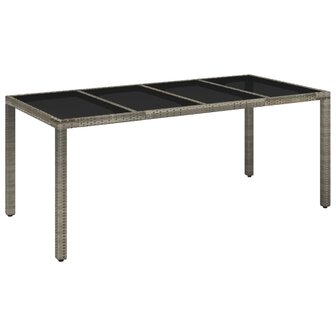 Tuintafel met glazen blad 190x90x75 cm poly rattan grijs