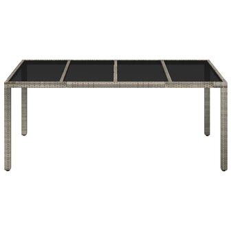 Tuintafel met glazen blad 190x90x75 cm poly rattan grijs