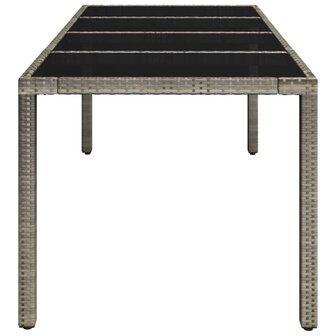 Tuintafel met glazen blad 190x90x75 cm poly rattan grijs