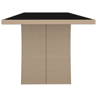 Tuintafel met glazen blad poly rattan en gehard glas beige