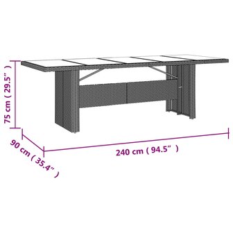 Tuintafel met glazen blad poly rattan en gehard glas beige