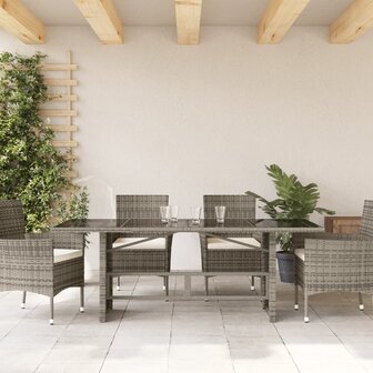 Tuintafel met glazen blad 190x80x74 cm poly rattan grijs