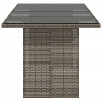 Tuintafel met glazen blad 190x80x74 cm poly rattan grijs