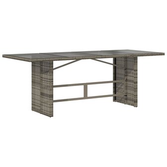 Tuintafel met glazen blad 190x80x74 cm poly rattan grijs