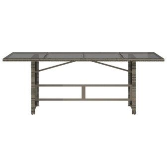 Tuintafel met glazen blad 190x80x74 cm poly rattan grijs