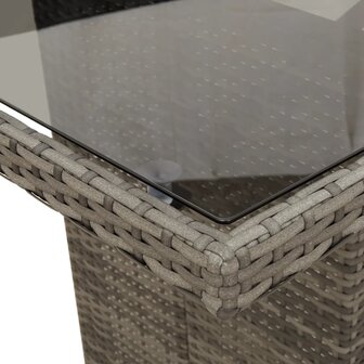 Tuintafel met glazen blad 190x80x74 cm poly rattan grijs