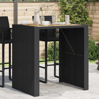 Tuinbartafel acaciahouten blad 105x80x110 cm poly rattan zwart