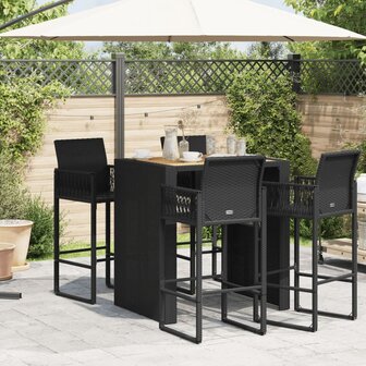 Tuinbartafel acaciahouten blad 105x80x110 cm poly rattan zwart