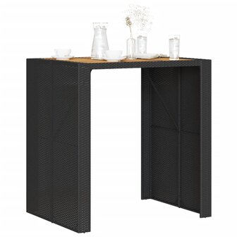 Tuinbartafel acaciahouten blad 105x80x110 cm poly rattan zwart