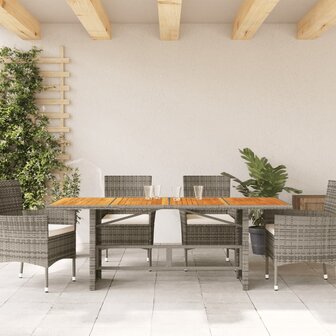 Tuintafel met acaciahouten blad 190x80x75 cm poly rattan grijs