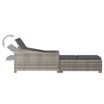 Ligbed met donkergrijs kussen poly rattan grijs