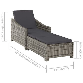 Ligbed met donkergrijs kussen poly rattan grijs