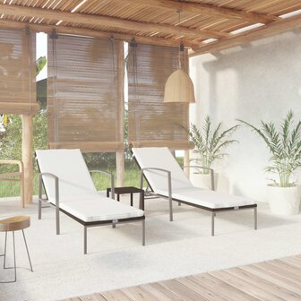 Ligbedden 2 st met tafel poly rattan bruin