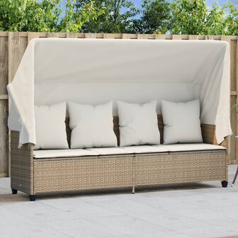 Ligbed met luifel en kussen poly rattan&nbsp;beige