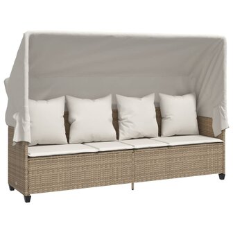 Ligbed met luifel en kussen poly rattan&nbsp;beige