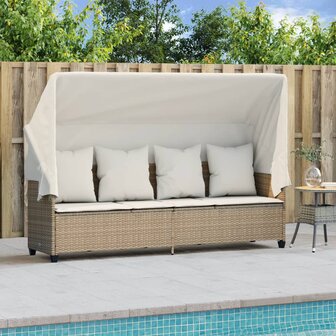 Ligbed met luifel en kussen poly rattan&nbsp;beige
