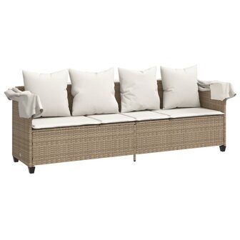 Ligbed met luifel en kussen poly rattan&nbsp;beige