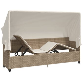Ligbed met luifel en kussen poly rattan&nbsp;beige