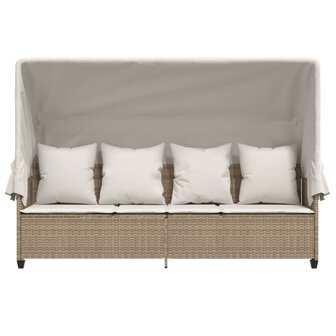 Ligbed met luifel en kussen poly rattan&nbsp;beige