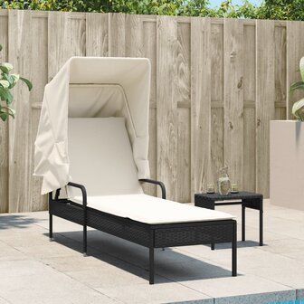 Ligbed met luifel poly rattan zwart