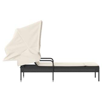 Ligbed met luifel poly rattan zwart