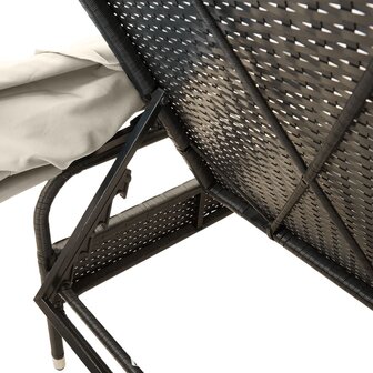 Ligbed met luifel poly rattan zwart