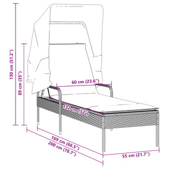 Ligbed met luifel poly rattan zwart