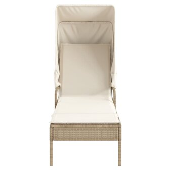Ligbed met luifel en tafel poly rattan beige