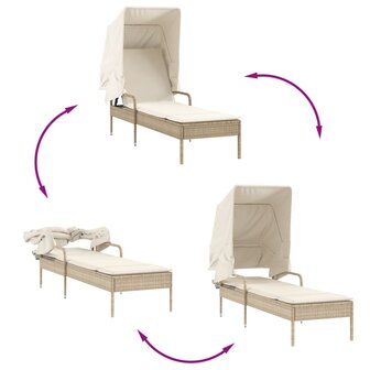 Ligbed met luifel en tafel poly rattan beige