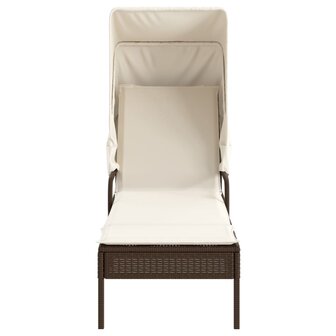 Ligbed met luifel en tafel poly rattan bruin