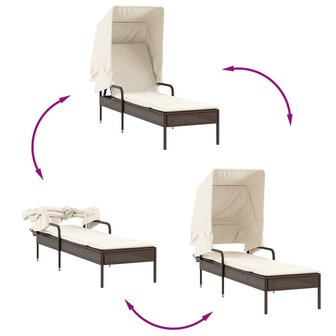 Ligbed met luifel en tafel poly rattan bruin