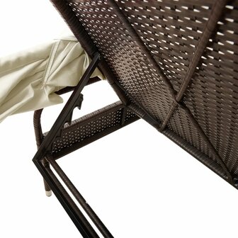 Ligbed met luifel en tafel poly rattan bruin