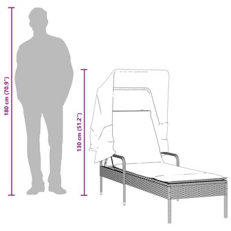 Ligbed met luifel en tafel poly rattan bruin