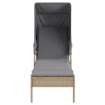 Ligbed met luifel en tafel poly rattan beige