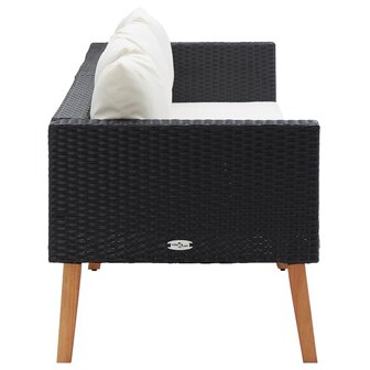 Tuinbank 3-zits met kussens poly rattan zwart