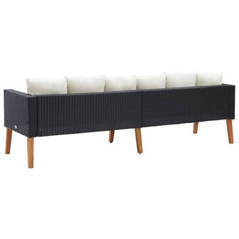 Tuinbank 3-zits met kussens poly rattan zwart