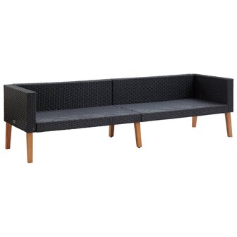 Tuinbank 3-zits met kussens poly rattan zwart