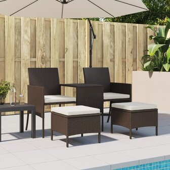 Tuinbank met tafeltje en krukken tweezits poly rattan bruin