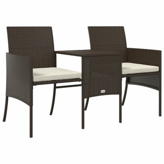 Tuinbank met tafeltje en krukken tweezits poly rattan bruin
