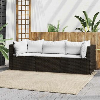 3-delige Loungeset met kussens poly rattan bruin