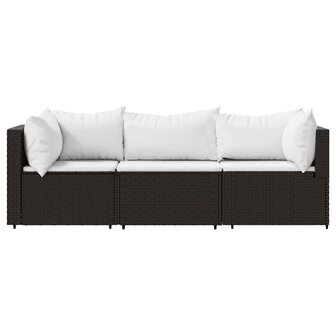 3-delige Loungeset met kussens poly rattan bruin