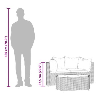 3-delige Loungeset met kussens poly rattan zwart
