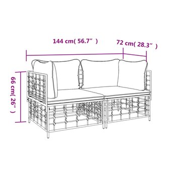 Hoekbanken sectioneel met kussens 2 st poly rattan