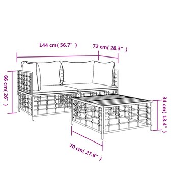 3-delige Loungeset met kussens poly rattan antracietkleurig