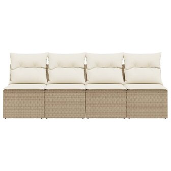 Tuinbank 4-zits met kussens poly rattan beige