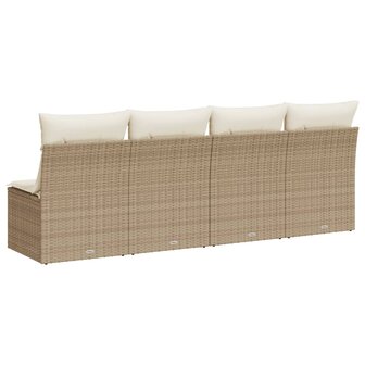 Tuinbank 4-zits met kussens poly rattan beige