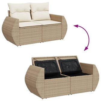 Tuinbank 2-zits met kussens poly rattan beige
