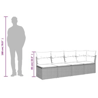 Tuinbank 4-zits met kussens poly rattan zwart