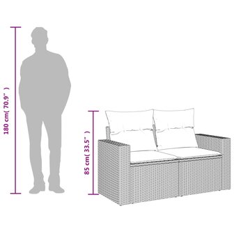 Tuinbank 2-zits met kussens poly rattan zwart